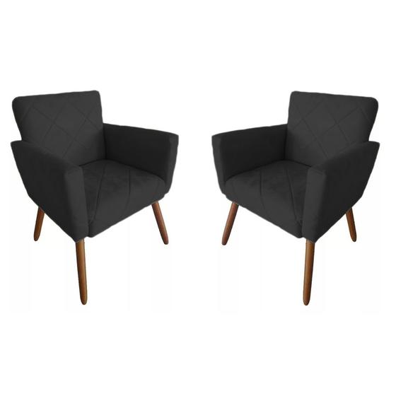 Imagem de Kit 02 Poltronas Decorativas Pés Palito Nina Estilo Costura Preto - SA Móveis