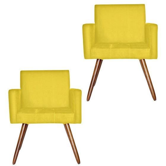 Imagem de Kit 02 Poltronas Decorativas Pés Palito Nina Matelasse Suede Amarela - DS Estofados