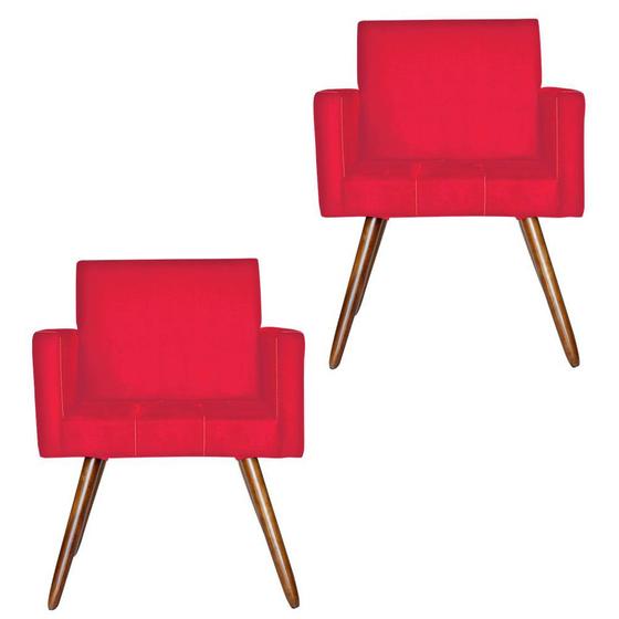 Imagem de Kit 02 Poltronas Decorativas Pés Palito Nina Matelasse Suede Vermelho - DS Estofados