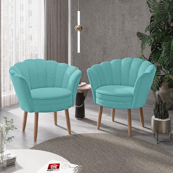 Imagem de Kit 02 Poltronas Decorativas Pétala Escritório Sala Veludo Azul Turquesa - Visalar