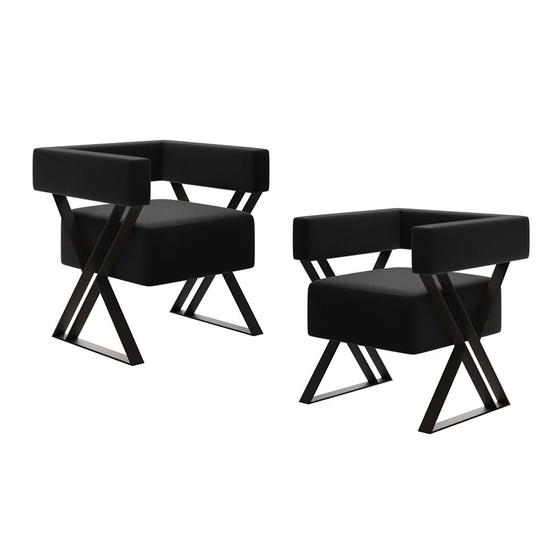 Imagem de Kit 02 Poltronas Decorativas Sala de Estar Miralys Pés de Ferro Veludo Preto - Desk Design
