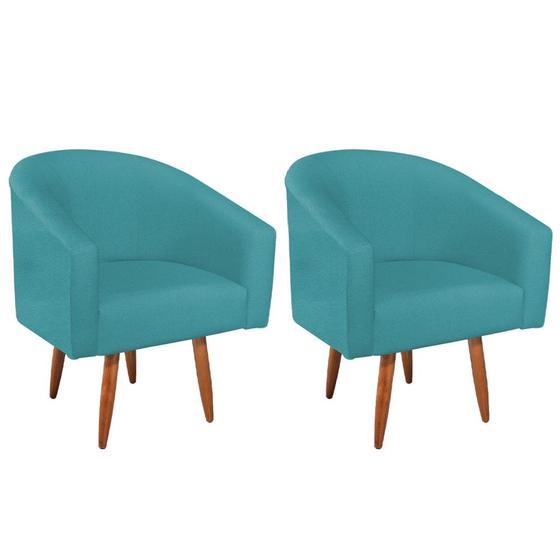 Imagem de Kit 02 Poltronas Decorativas Sala de Estar Recepção Luiza Pés Palito Suede Azul Turquesa - Amarena Móveis