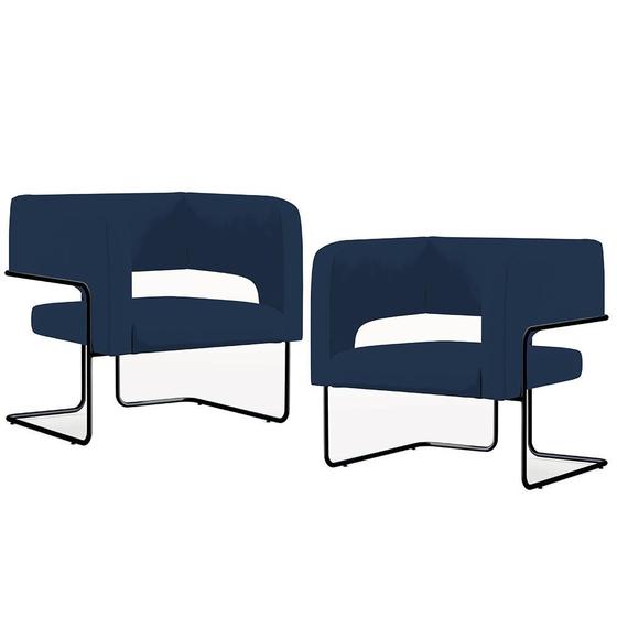 Imagem de Kit 02 Poltronas Decorativas Scarlett D02 Base de Aço Preto Veludo Azul Marinho C-304 - Lyam Decor