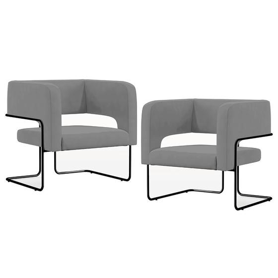 Imagem de Kit 02 Poltronas Decorativas Scarlett D02 Base de Aço Preto Veludo Cinza C-317 - Lyam Decor