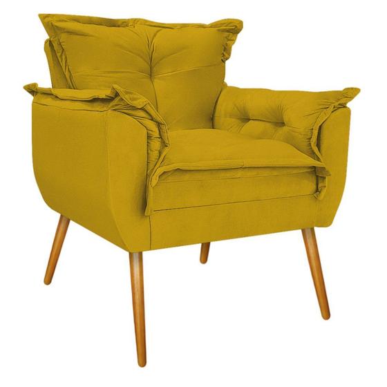 Imagem de Kit 02 Poltronas e Puff Apolo Palito Mel Suede Amarelo - KDAcanto Móveis