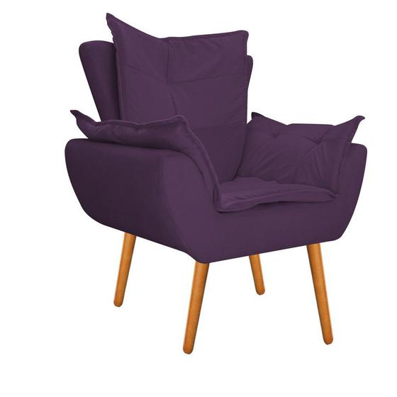 Imagem de Kit 02 Poltronas e Puff Fenzzi Palito Mel Suede Roxo - KDAcanto Móveis