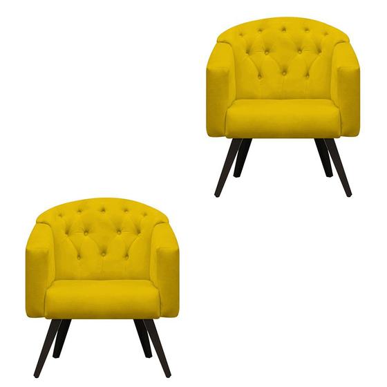 Imagem de kit 02 Poltronas Estrela Retrô Suede Amarelo - Meu Lar Decorações