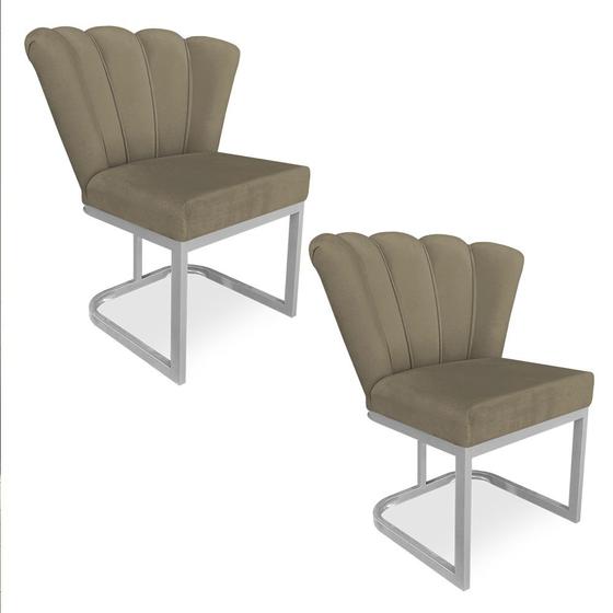 Imagem de Kit 02 Poltronas Flor Veludo Capuccino Base Metálica Industrial Prata - Pallazio