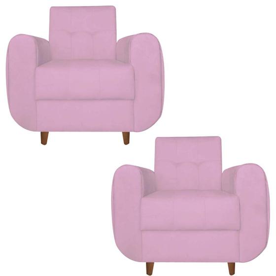 Imagem de Kit 02 Poltronas Golden Pés Palito Suede Rosa Bebê - D'Classe Decor