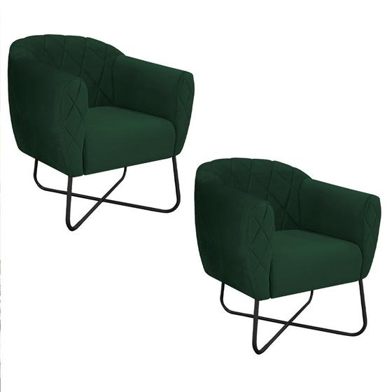 Imagem de Kit 02 Poltronas Grazi Base X Preta Suede Verde - Amarena Móveis