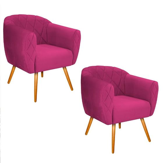 Imagem de Kit 02 Poltronas Grazi Pés Palito Suede Pink - Amarena Móveis