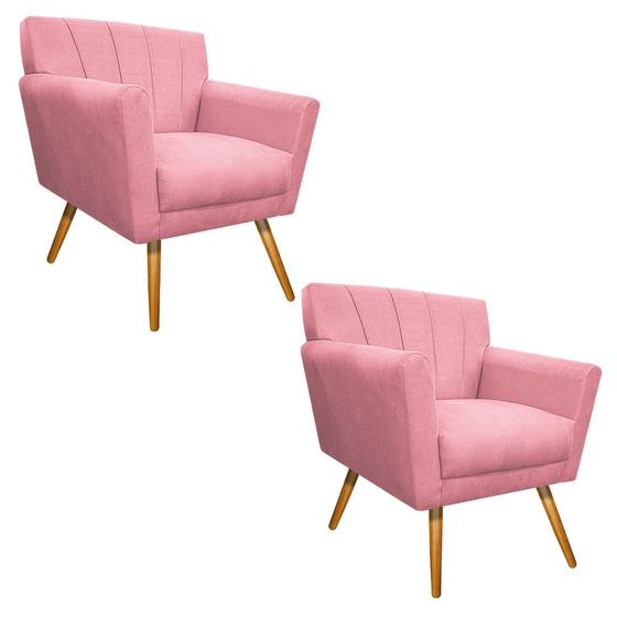 Imagem de kit 02 Poltronas Laura Palito Mel Suede Rosa Bebê - ADJ Decor