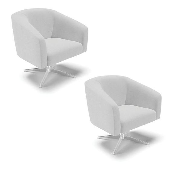 Imagem de Kit 02 Poltronas Linho Base Cromada A05 Cinza