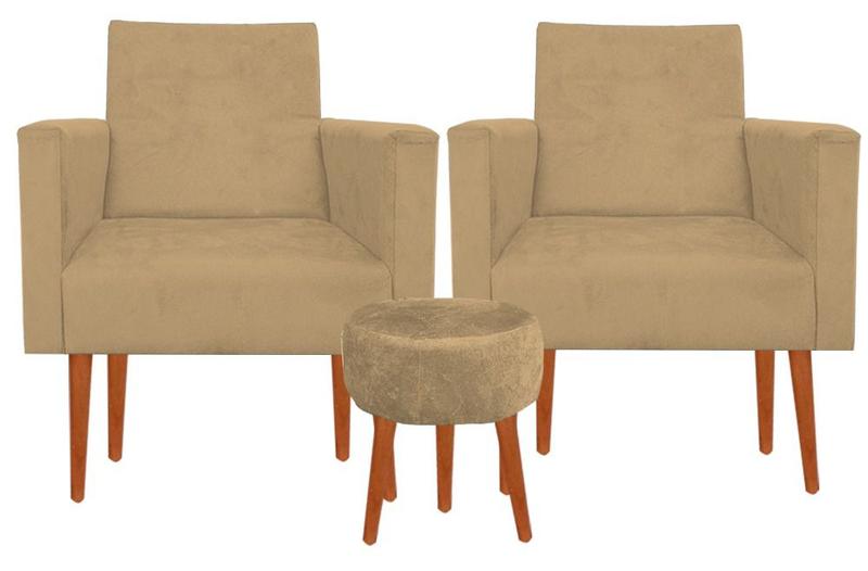 Imagem de Kit 02 Poltronas Luxo Decorativas Nina E Puff Suede