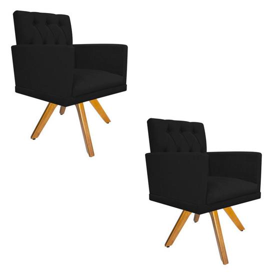 Imagem de kit 02 Poltronas Nanda Base Giratória de Madeira Suede Preto - DAMAFFÊ MÓVEIS