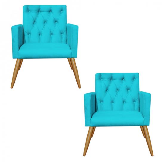 Imagem de Kit 02 Poltronas Nina Capitonê Decorativa Sala de Estar Recepção Suede Azul Turquesa - Ahz Móveis