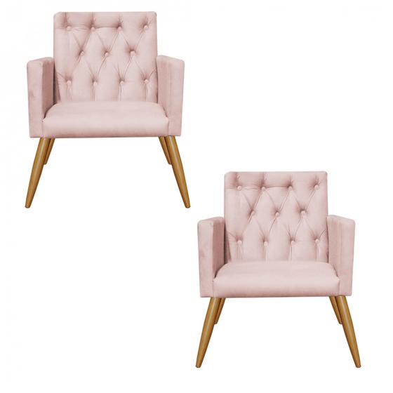 Imagem de Kit 02 Poltronas Nina Capitonê Decorativa Sala de Estar Recepção Suede Rose Gold - Ahz Móveis