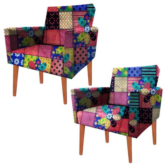 Imagem de Kit 02 Poltronas Nina Decorativa Palito Luxo Tecido 