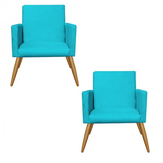 Imagem de Kit 02 Poltronas Nina Decorativa Sala de Estar Recepção Suede Azul Turquesa - Ahazzo Móveis