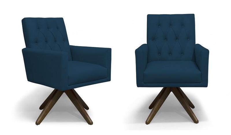 Imagem de Kit 02 Poltronas Nina Retro Base Giratória Suede Azul Royal - Meu Lar Decorações