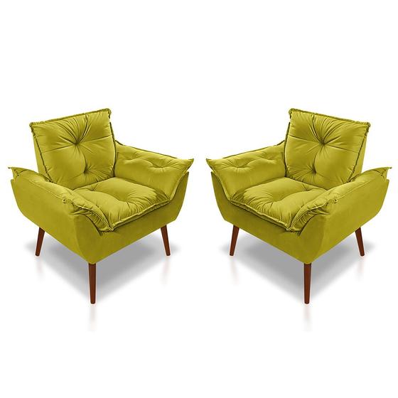 Imagem de Kit 02 poltronas opala suede amarelo - pandora decor