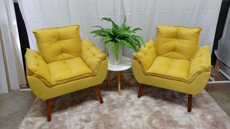 Imagem de Kit 02 poltronas opala suede amarelo - pandora decor