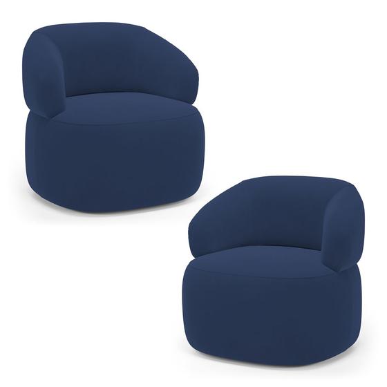 Imagem de Kit 02 Poltronas Orgânicas Giratória Living Glee Veludo Azul Marinho - Desk Design