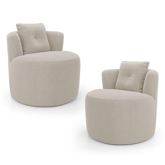 Imagem de Kit 02 Poltronas Orgânicas Living Bob com 01 Almofada Bouclê Bege - Abmaza