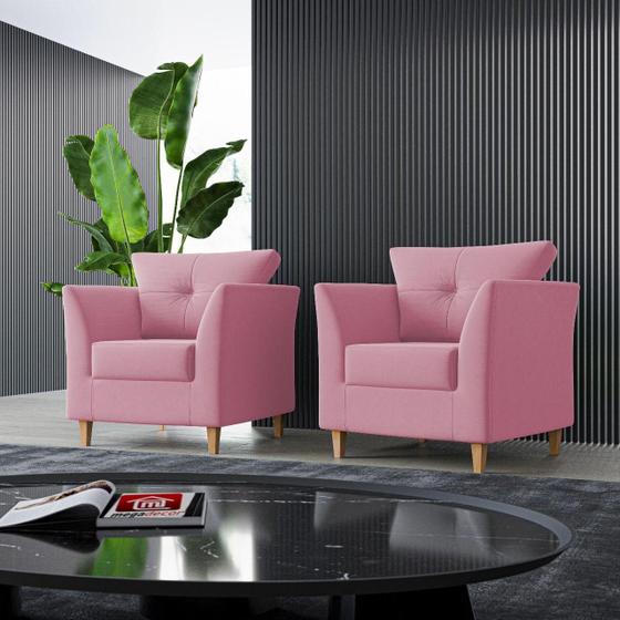 Imagem de Kit 02 Poltronas Para Sala Decorativas Isis Suede Rosa Visan Estofados