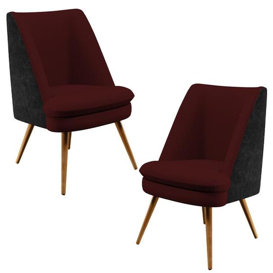 Imagem de Kit 02 Poltronas Pérsia Fixa Pés Palito D02 Veludo Marsala C-278 Material Sintético Preto B-97 - Lyam Decor