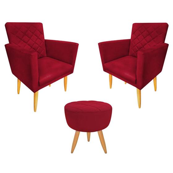 Imagem de Kit 02 Poltronas + Puff Maitê Suede Vermelho para Decoração - 2M Decor