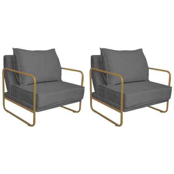 Imagem de Kit 02 Poltronas Sevilha Base de Ferro Dourado Sintético - ADJ Decor