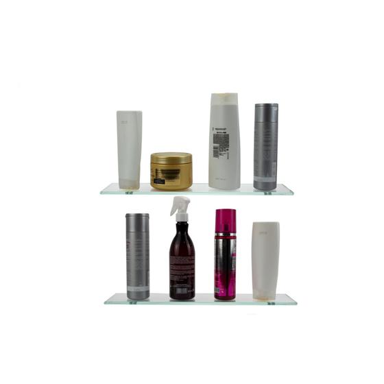 Imagem de Kit 02 Prateleira Organização Inteligente Banheiro Vidro Shampoo Temperado de Cozinha 35 x 10 cm. 