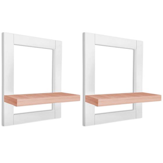 Imagem de Kit 02 Prateleiras de Parede Nicho Quadro Decorativo Évora em MDF - Branca e Jade