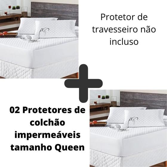 Imagem de Kit 02 Protetor Colchão Capa Impermeável Branco Cama Queen