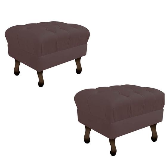 Imagem de Kit 02 Puf Puff Banqueta Retrô Luiz XV 50cm Quadrado Sala Escritório Recepção Suede Marrom - D house Decor