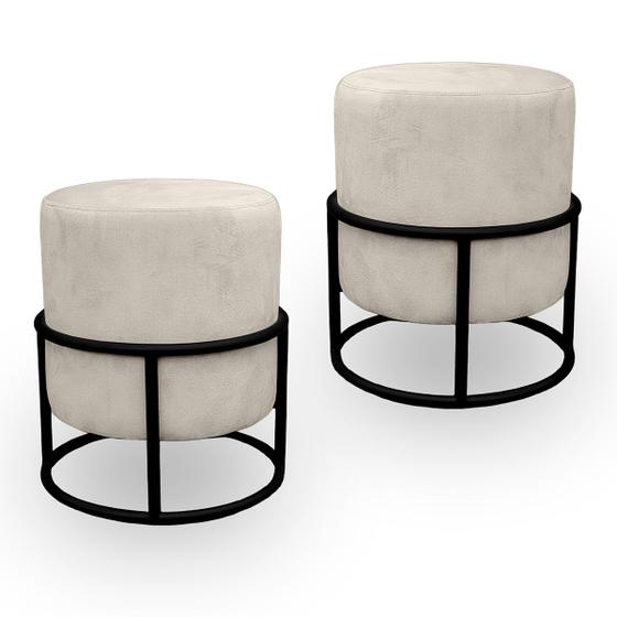 Imagem de Kit 02 Puff Argola Base Metal Preto Suede Escolha sua cor - WeD Decor