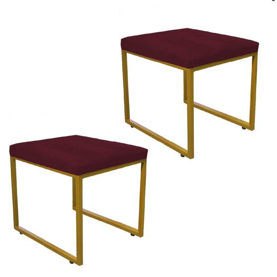 Imagem de Kit 02 Puff Banqueta Stan Para Penteadeira Sala De Jantar Industrial Ferro Dourado Suede Bordô - Ahazzo Móveis