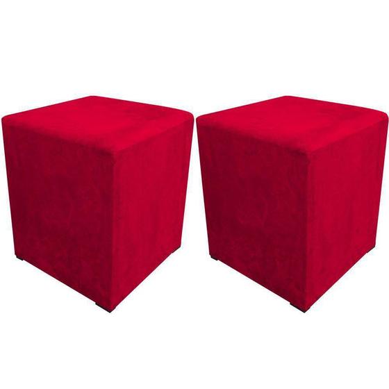 Imagem de Kit 02 Puff Decorativo Dado Quadrado Suede Vermelho - D'Rossi