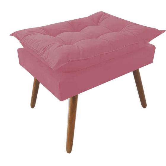 Imagem de Kit 02 Puff Opala decorativo  Pés em Madeira Sala de Estar Recepção Consultório Tecido Sintético Rosa Bebê - KDAcanto Móveis