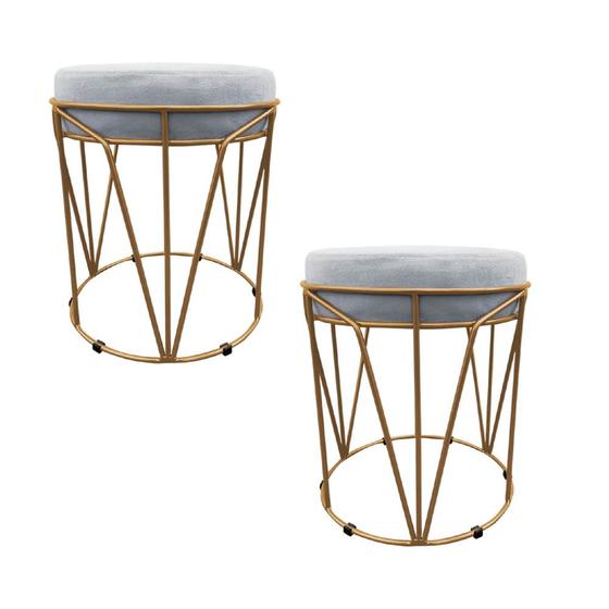 Imagem de Kit 02 Puffs Babu Suede Cinza Base Dourado - D'Rossi