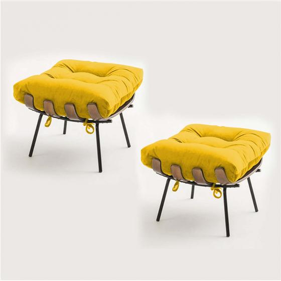 Imagem de Kit 02 Puffs Banqueta Costela Decorativa Sala de Estar Suede Amarelo - Ahazzo Móveis