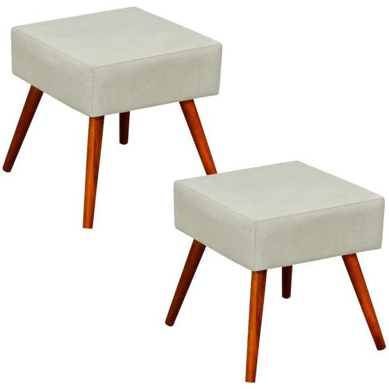 Imagem de Kit 02 Puffs Banqueta Decorativa com Pés Palito Lívia Suede Bege - Lyam Decor