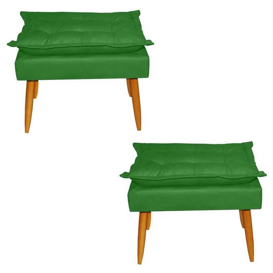 Imagem de Kit 02 Puffs Banqueta Retangular Opala Suede Verde Pés Madeira Palito - 2M Decor