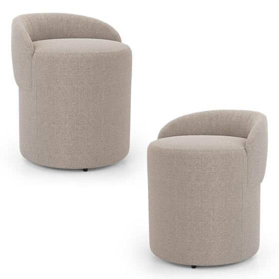 Imagem de Kit 02 Puffs Banquetas Living Gaia Orgânico com Encosto Baixo Bouclê Bege - Desk Design