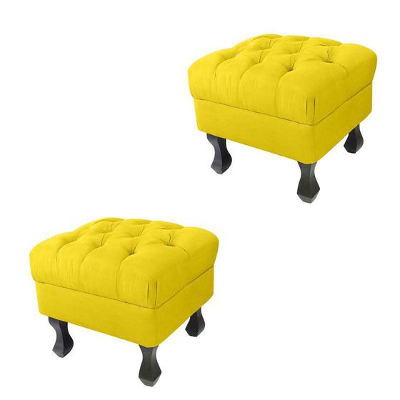 Imagem de Kit 02 Puffs Decorativo Em Captonê Retrô Luis Xv Suede Amarelo- DL DECOR