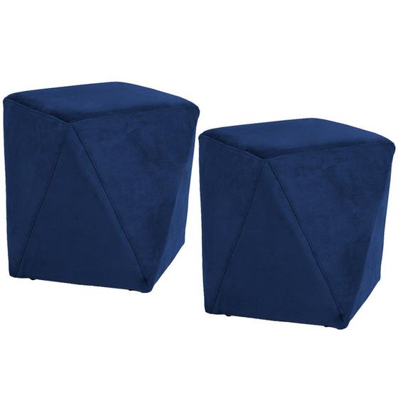 Imagem de Kit 02 Puffs Decorativo Para Sala de Estar Ametista D02 Veludo Azul Oxford C-304 - Lyam Decor