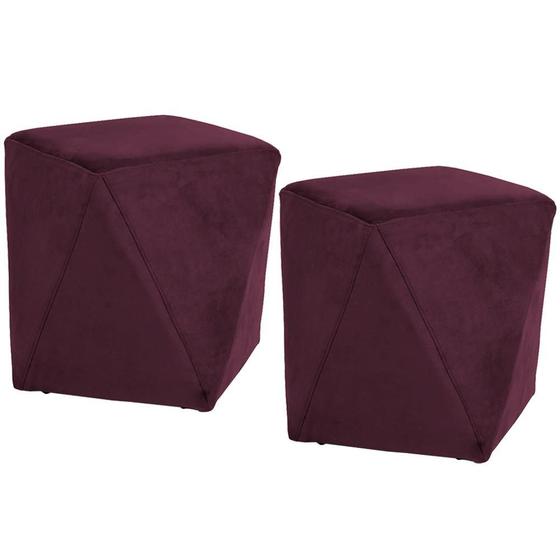 Imagem de Kit 02 Puffs Decorativo Para Sala de Estar Ametista D02 Veludo Marsala C-278 - Lyam Decor