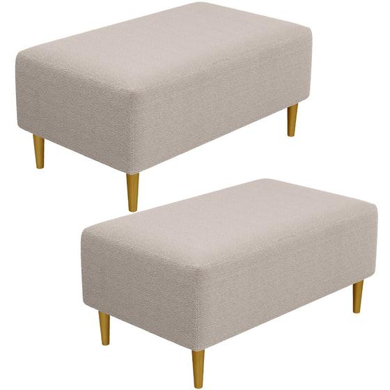 Imagem de Kit 02 Puffs Decorativo Para Sala de Estar Cléo Pés Palito 90 cm W01 Bouclê Creme - Lyam Decor