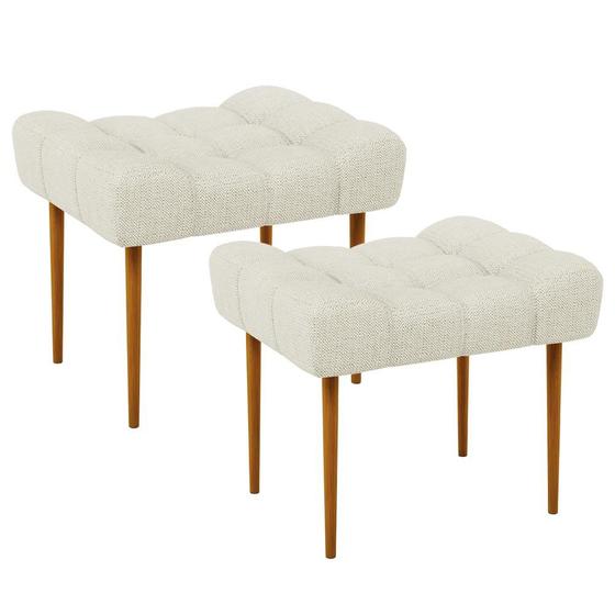 Imagem de Kit 02 Puffs Decorativo Para Sala De Estar Requinte L02 Linho Champagne - Lyam Decor